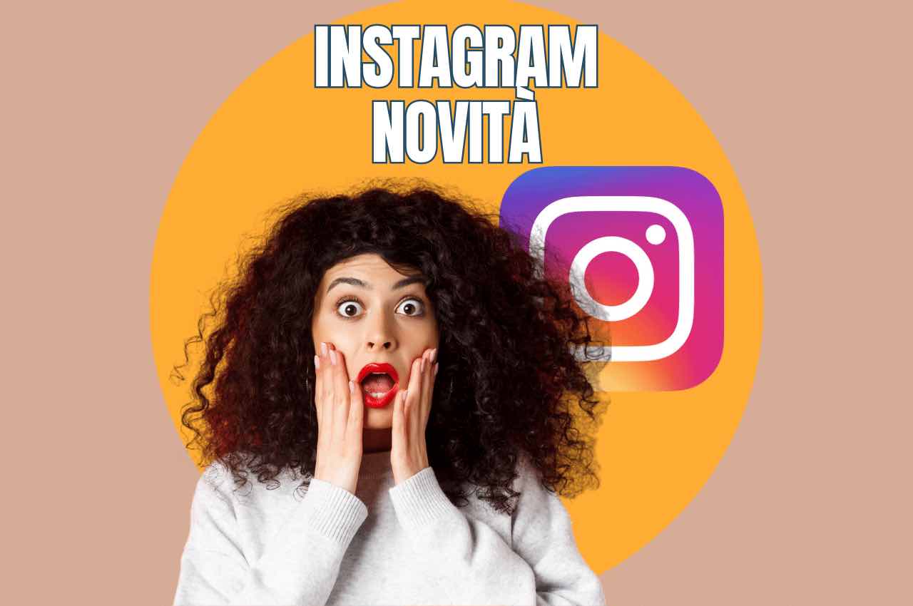 Ragazza sorpresa e logo Instagram